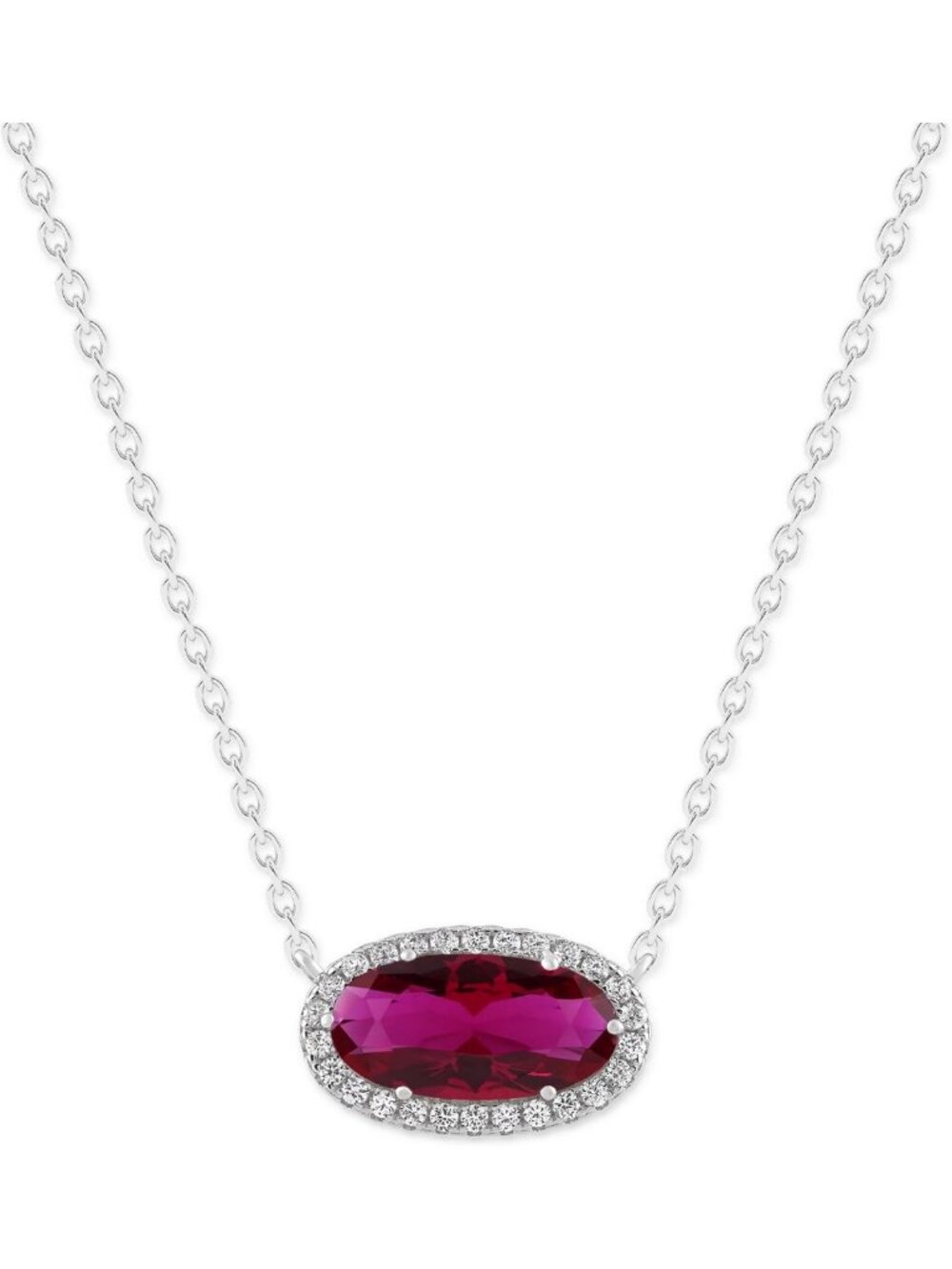Dainty Gemstone Halo Pendant Necklace in Sterling Silver, 15" Cable Chain, Gift